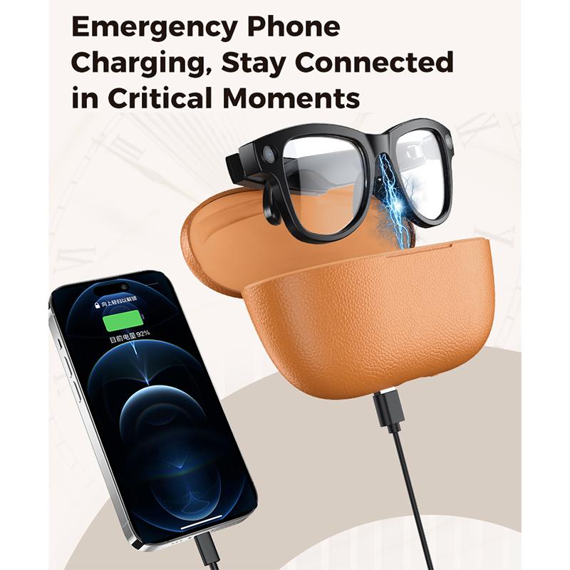 M02 Ultra 8MP Photochromic AI Smart Glasses with Charging Case — WiFi and Bluetooth connectivity