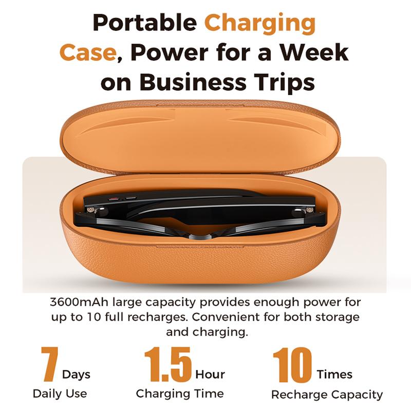 M02 Ultra 8MP Photochromic AI Smart Glasses with Charging Case — dual-microphone noise reduction