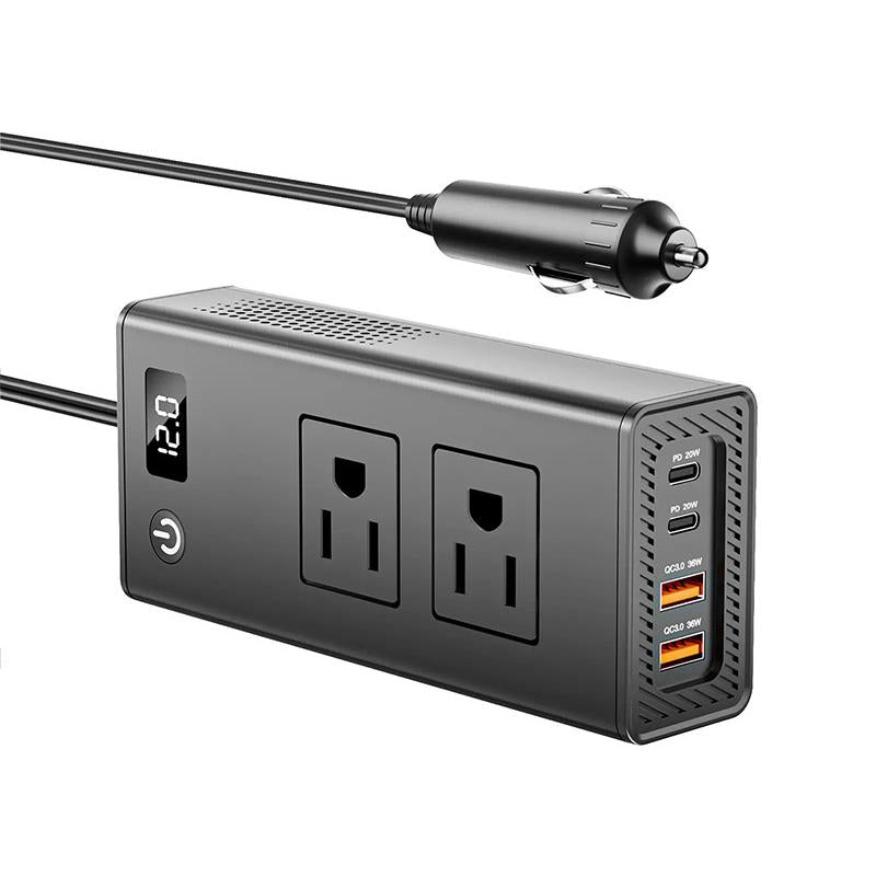 M6800 200W car power inverter with dual 110V AC outlets, USB-C PD and QC 3.0