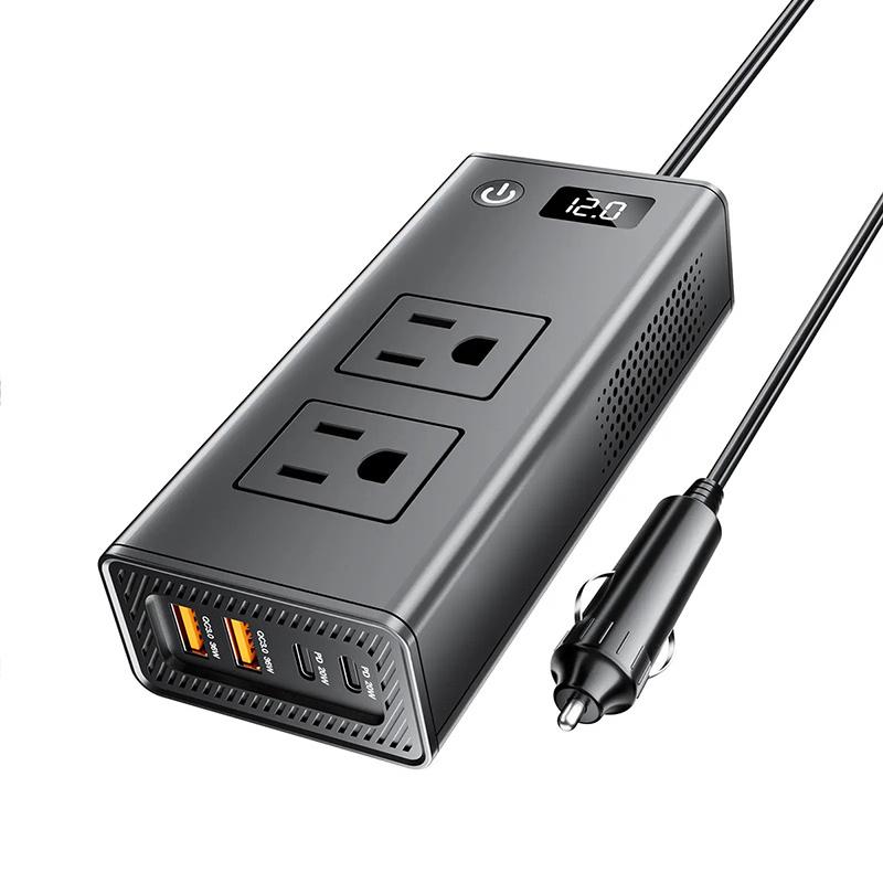 M6800 vehicle inverter front panel with two AC outlets and four USB charging ports
