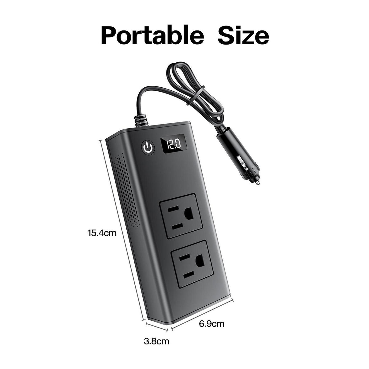 M6800 12V to 110V car inverter connected through a 60 centimeter power cable