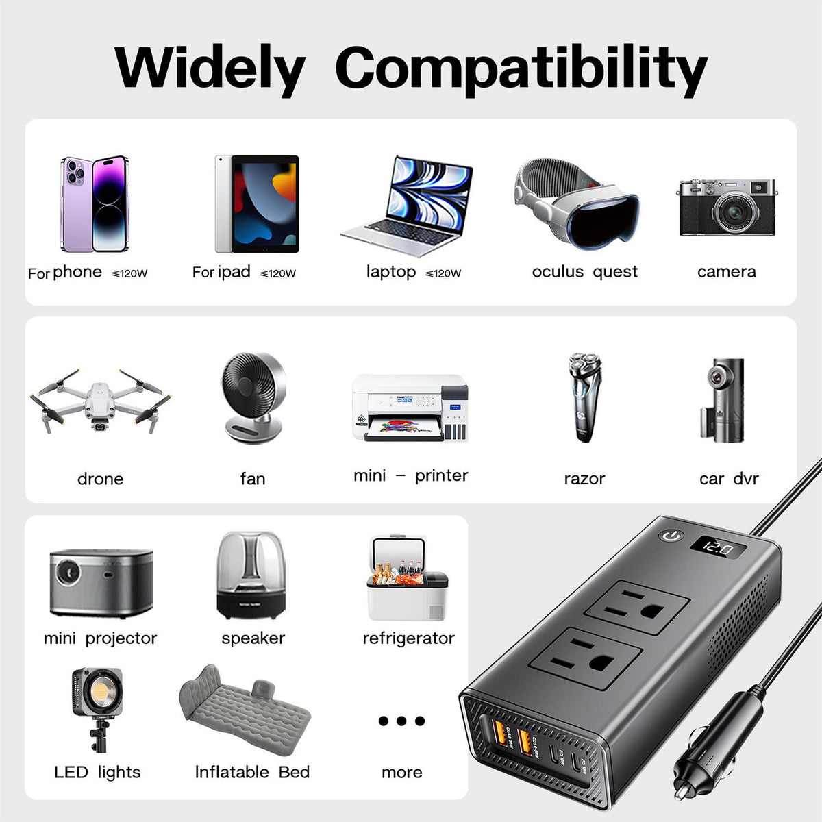 Digital voltage display on M6800 200W car power inverter