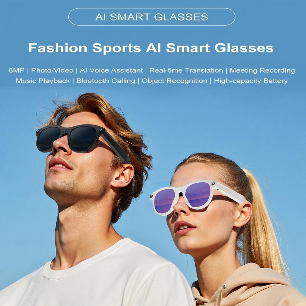 M88-S 8MP AI Camera Smart Glasses with Bluetooth Calls — product design and included accessories