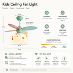 Kids Ceiling Fan with Light and Remote – 36-Inch Colorful 6-Speed Reversible DC Fan with Dimmable LED for Bedroom
