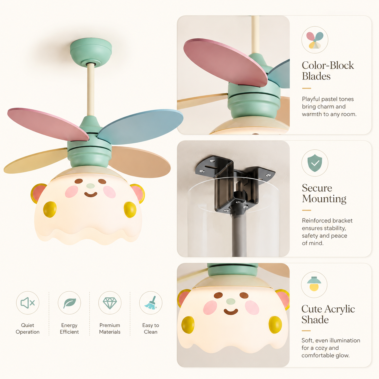 Kids Ceiling Fan with Light and Remote – 36-Inch Colorful 6-Speed Reversible DC Fan with Dimmable LED for Bedroom