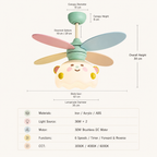 Kids Ceiling Fan with Light and Remote – 36-Inch Colorful 6-Speed Reversible DC Fan with Dimmable LED for Bedroom