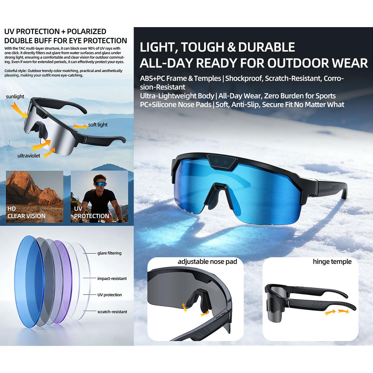 Q01 8MP Outdoor AI Sports Glasses with Stabilization — 8MP camera and hands-free capture