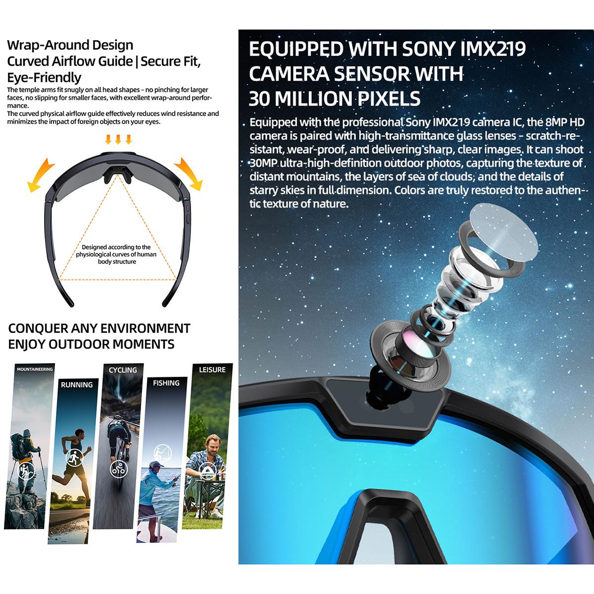Q01 8MP Outdoor AI Sports Glasses with Stabilization — AI voice and translation features