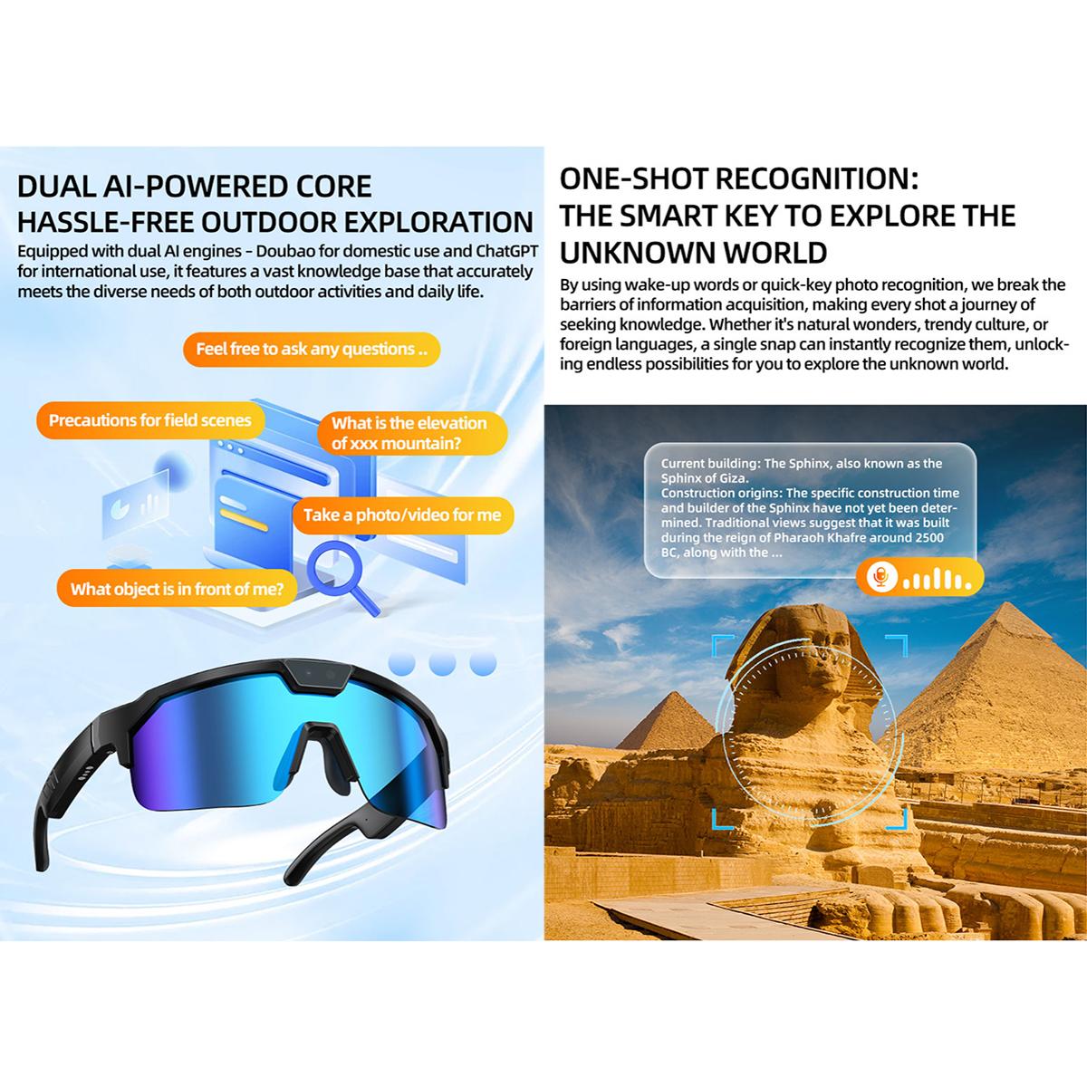 Q01 8MP Outdoor AI Sports Glasses with Stabilization — WiFi and Bluetooth connectivity