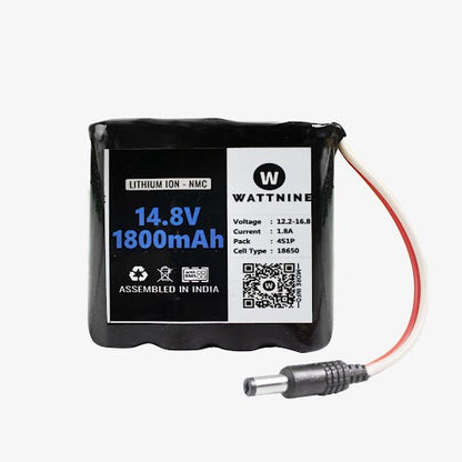 WATTNINE® 14.4V 1800mAh Rechargeable 4S Lithium Battery Pack with Protection (includes BMS & DC pin)