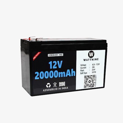 WATTNINE® 12V 20Ah Rechargeable Lithium Ion (NMC) Battery Pack with Warranty