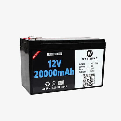 WATTNINE® 12V 20Ah Rechargeable Lithium Ion (NMC) Battery Pack with Warranty