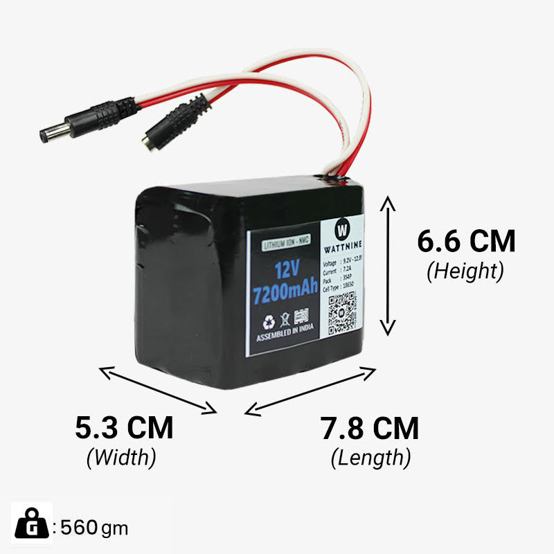 WATTNINE® 12v 7.2Ah Li-ion Battery Pack with 3 Year Warranty