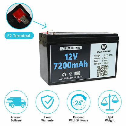 WATTNINE® 12V 7.2Ah Li-ion Battery Pack with 3 Year Warranty - Plastic Enclosure