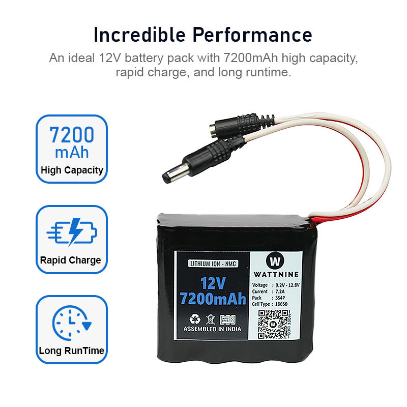 WATTNINE® 12v 7.2Ah Li-ion Battery Pack with 3 Year Warranty