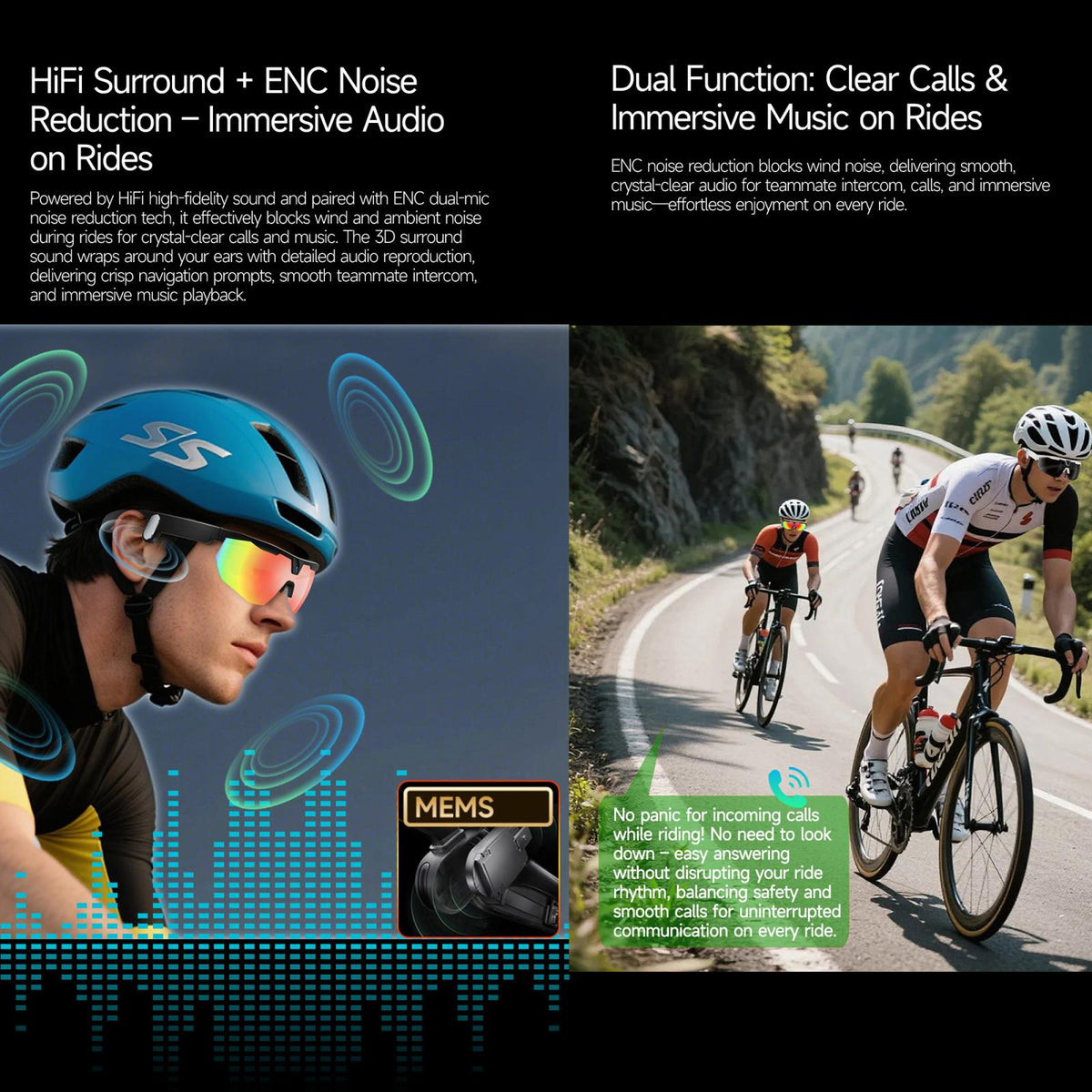 W640 8MP AI Cycling Smart Glasses with 6-Axis Stabilization — technical specifications