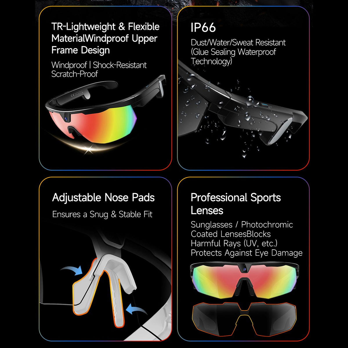 W640 8MP AI Cycling Smart Glasses with 6-Axis Stabilization — AI voice and translation features